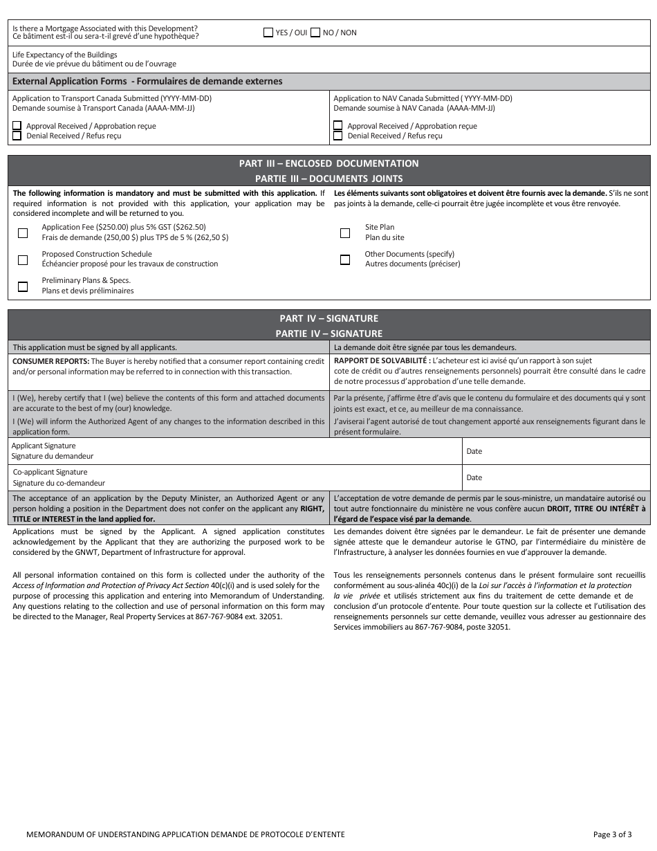 Memorandum of Understanding Application - Northwest Territories, Canada (English / French), Page 3