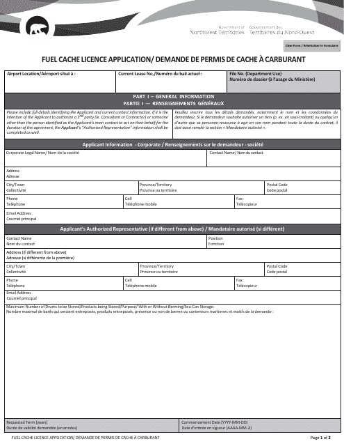 Fuel Cache Licence Application - Northwest Territories, Canada (English/French)