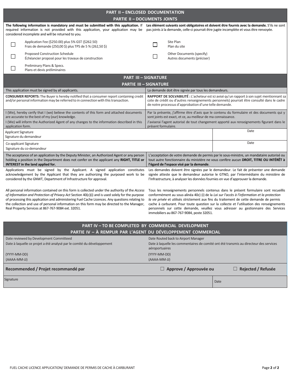Fuel Cache Licence Application - Northwest Territories, Canada (English / French), Page 2