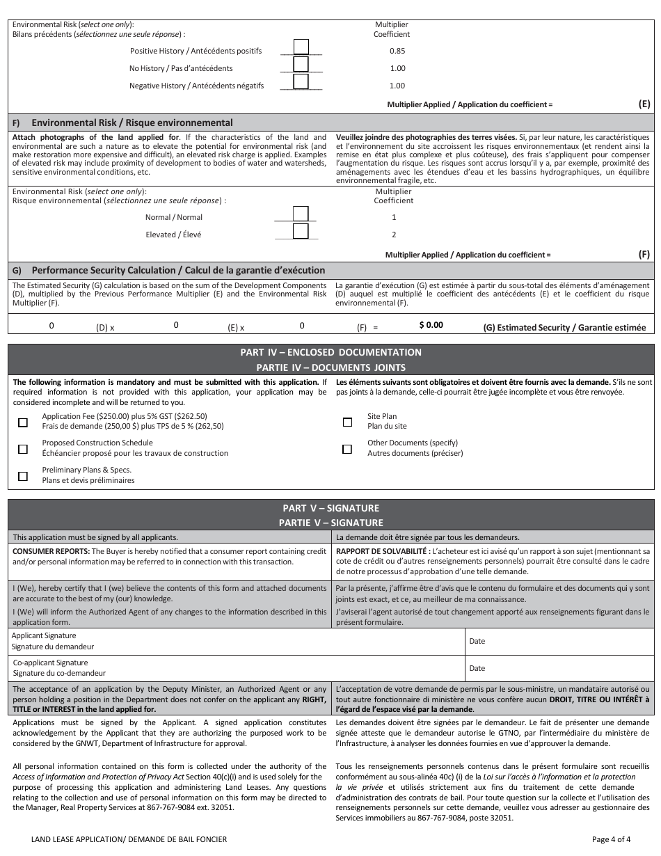 Land Lease Application - Northwest Territories, Canada (English / French), Page 4