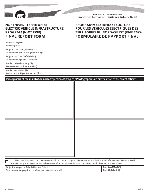 Form NWT9340 Final Report Form - Northwest Territories Electric Vehicle Infrastructure Program (Nwt Evip) - Northwest Territories, Canada (English/French)