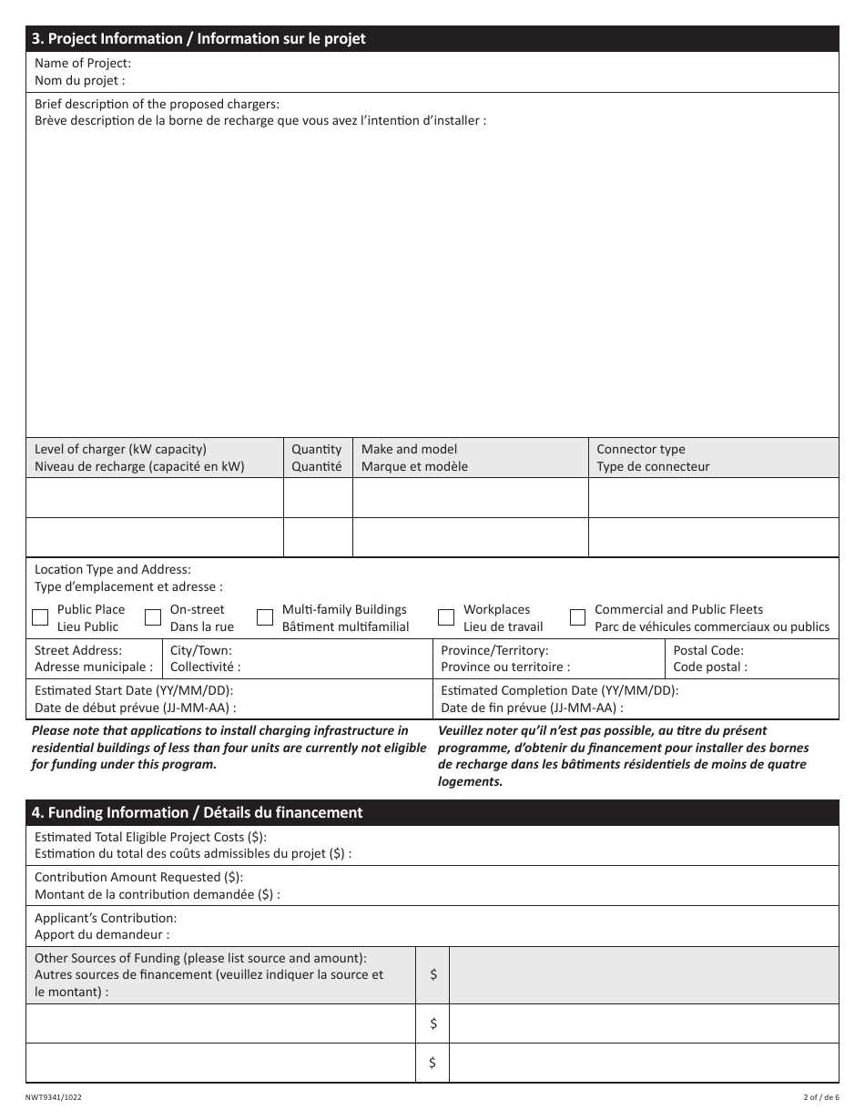 Form NWT9341 Application Form - Northwest Territories Electric Vehicle Infrastructure Program (Nwt Evip) - Northwest Territories, Canada (English / French), Page 2