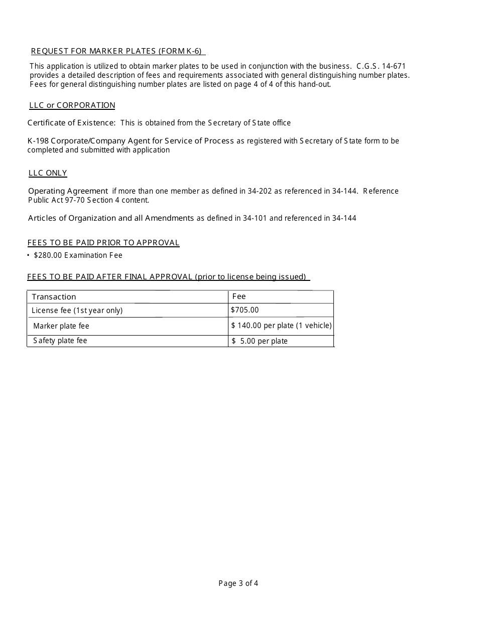 Instructions for Form K-91 Application for Connecticut Motor Vehicle Recycler License - Connecticut, Page 3