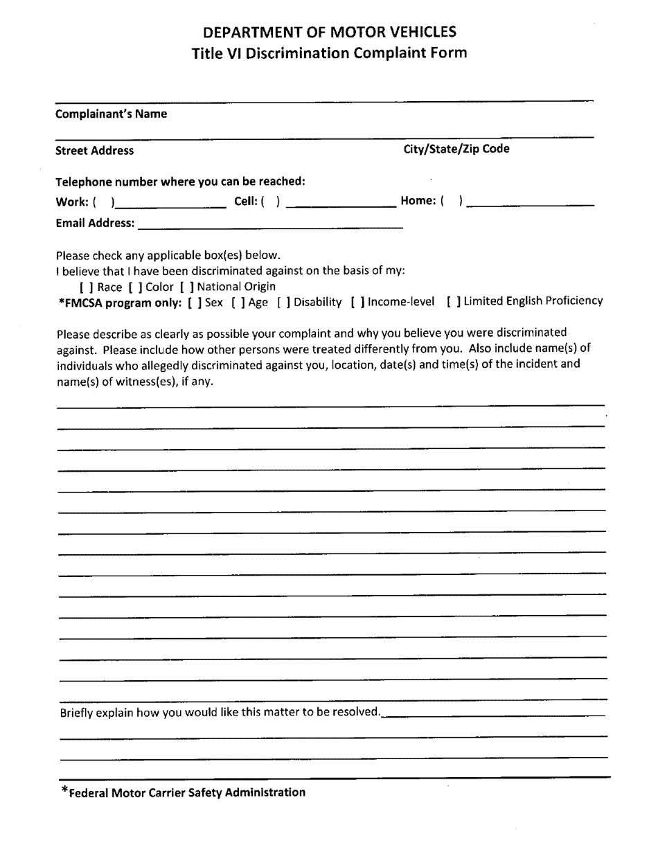 Title VI Discrimination Complaint Form - Connecticut, Page 1