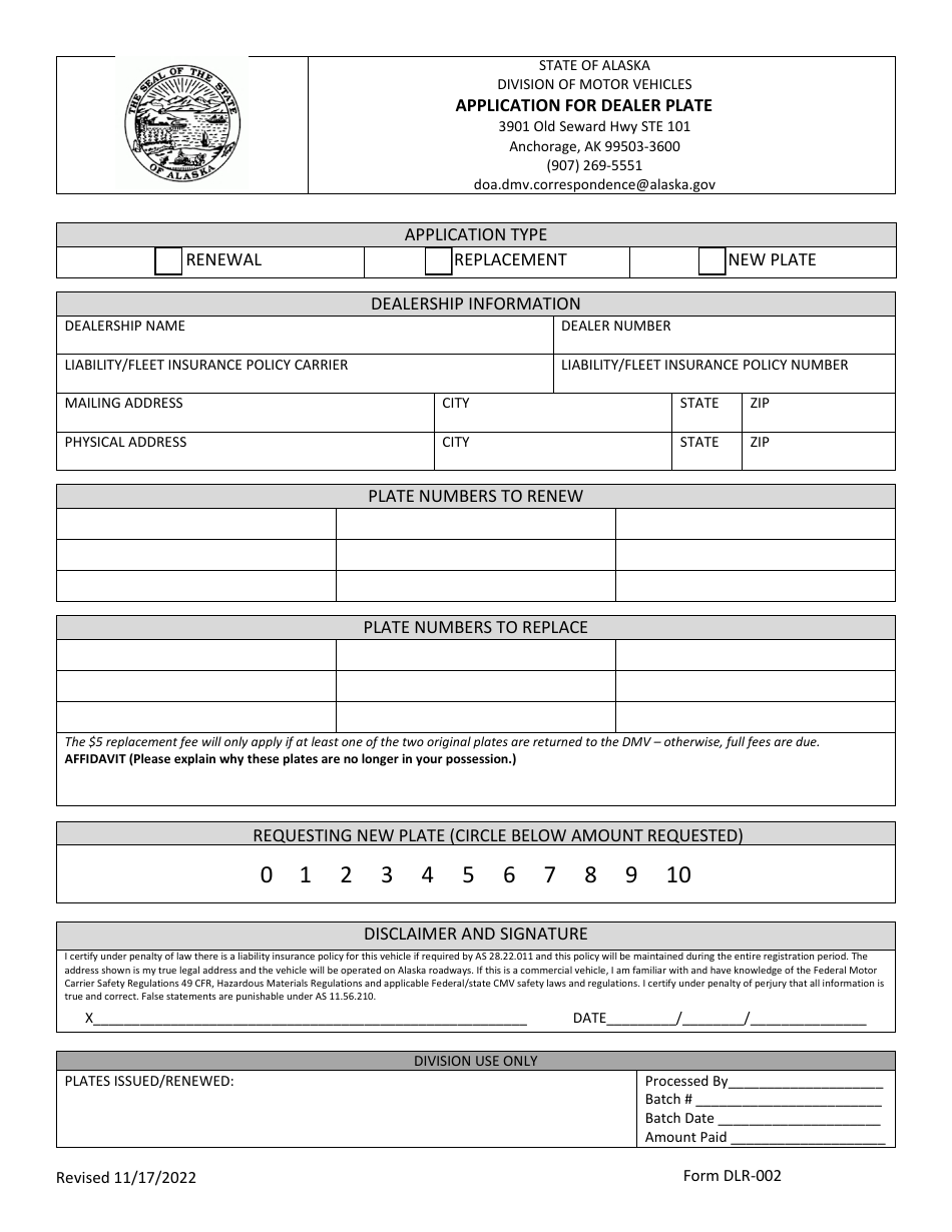 Form DLR002 Download Fillable PDF or Fill Online Application for