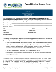 Document preview: Appeal Hearing Request Form - City of Austin, Texas