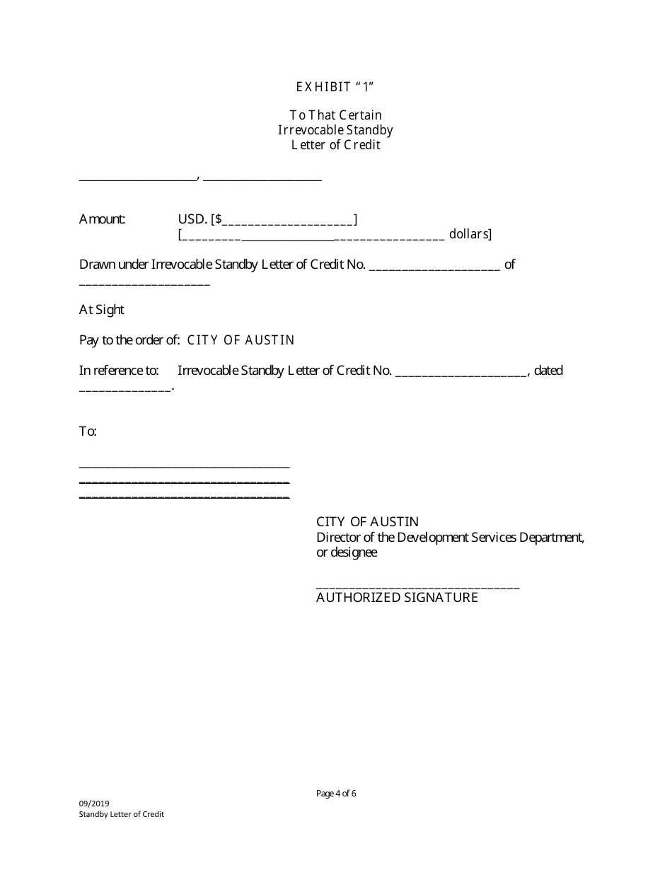 City of Austin, Texas Standby Letter of Credit - Fill Out, Sign Online ...