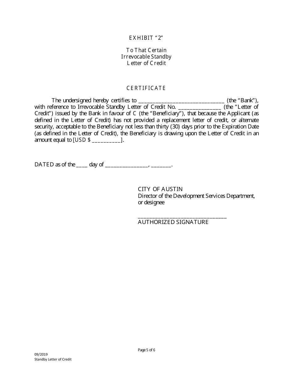 Standby Letter of Credit - City of Austin, Texas, Page 5