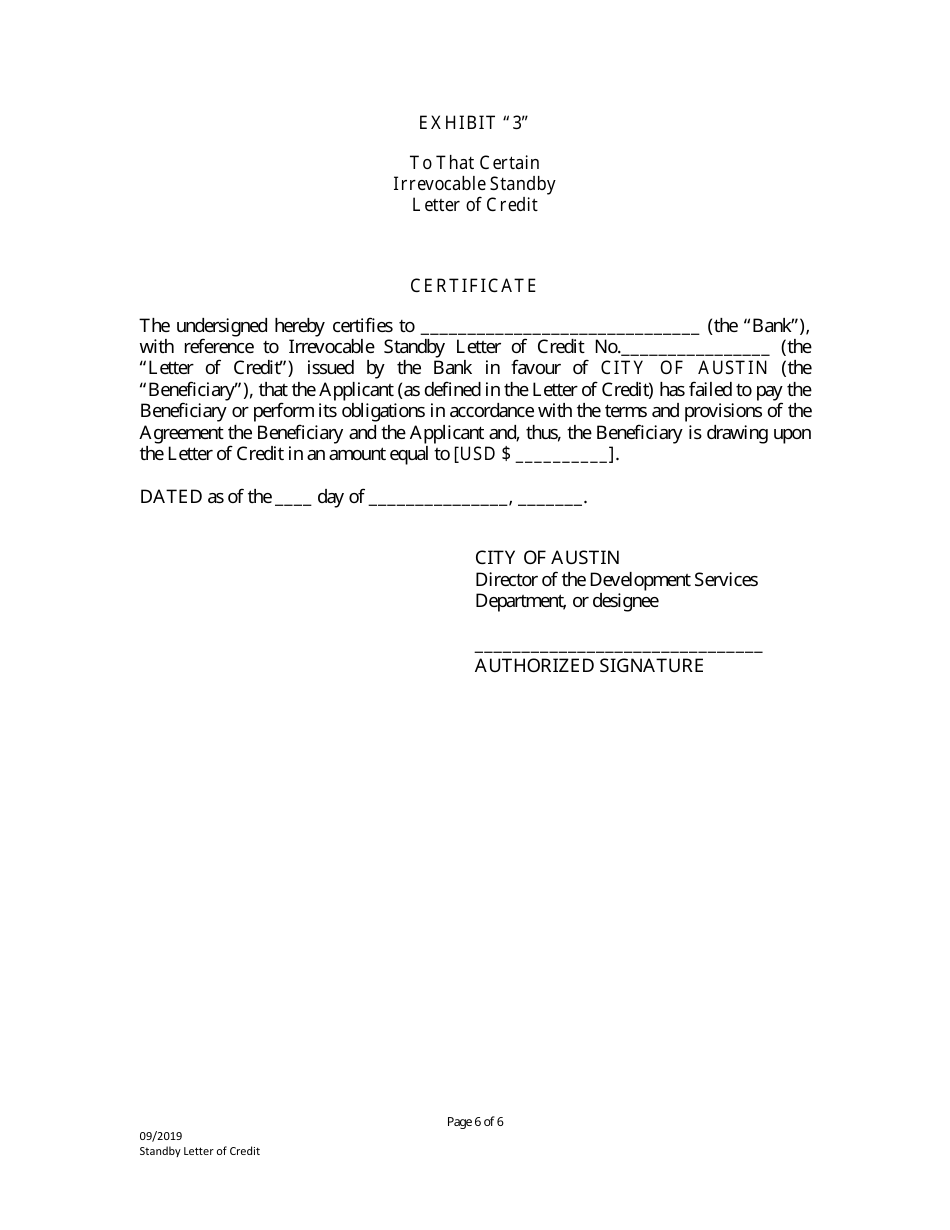Standby Letter of Credit - City of Austin, Texas, Page 6
