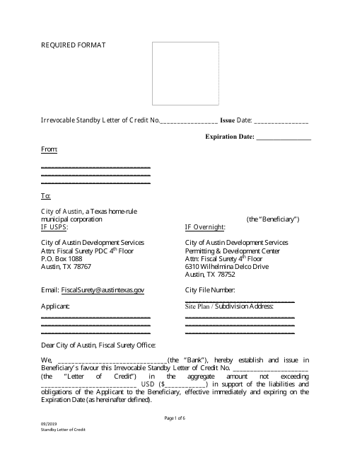 Standby Letter of Credit - City of Austin, Texas Download Pdf