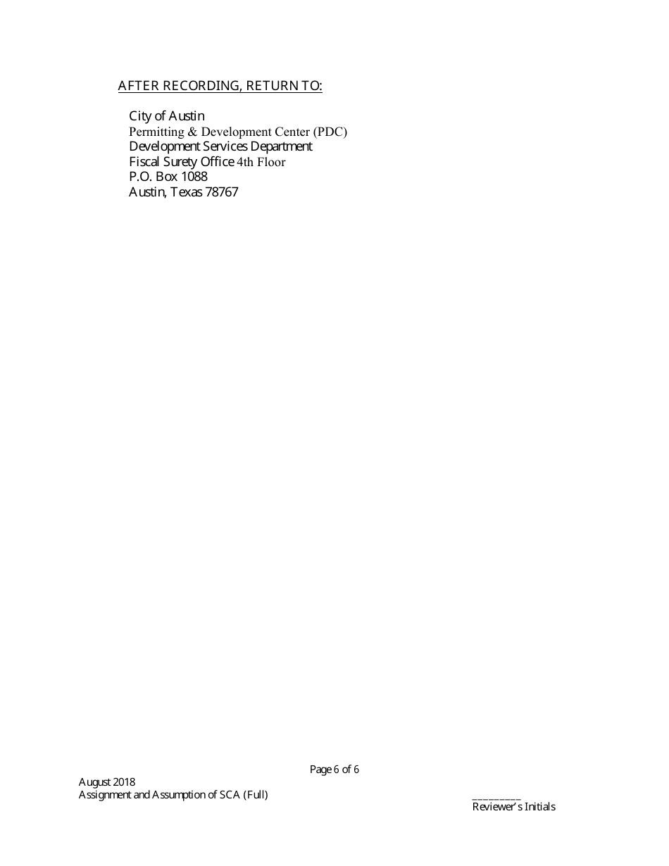 Assignment and Assumption of Subdivision Construction Agreement (Full-Escrow Only) - City of Austin, Texas, Page 6