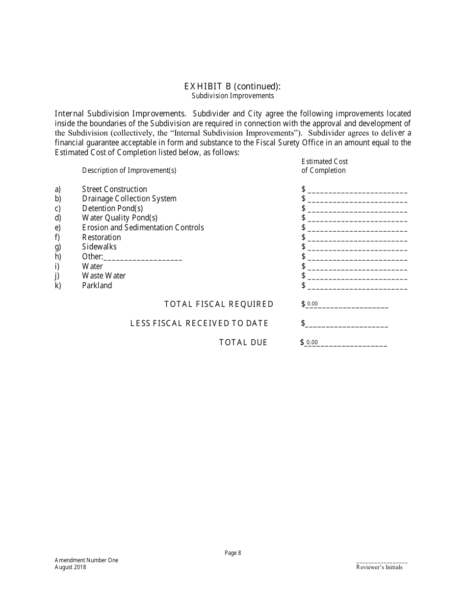Amendment to Subdivision Construction Agreement - City of Austin, Texas, Page 8