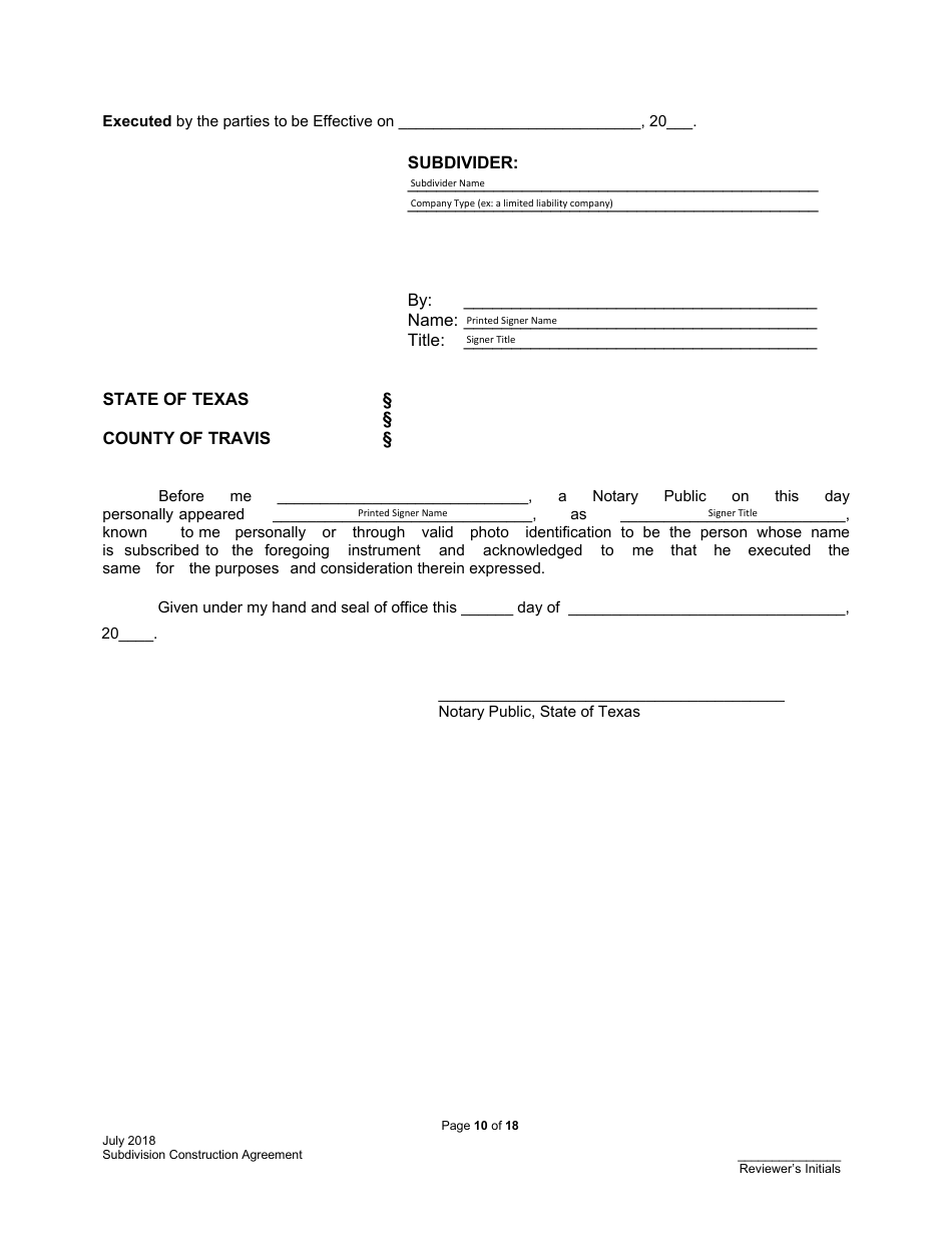 Subdivision Construction Agreement - City of Austin, Texas, Page 10
