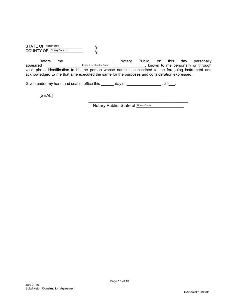 Subdivision Construction Agreement - City of Austin, Texas, Page 15