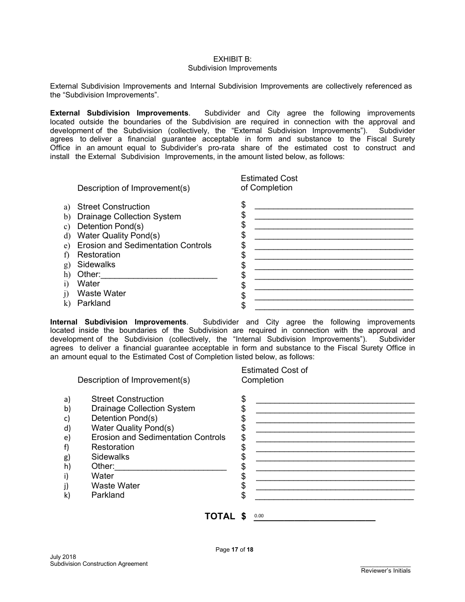 Subdivision Construction Agreement - City of Austin, Texas, Page 17