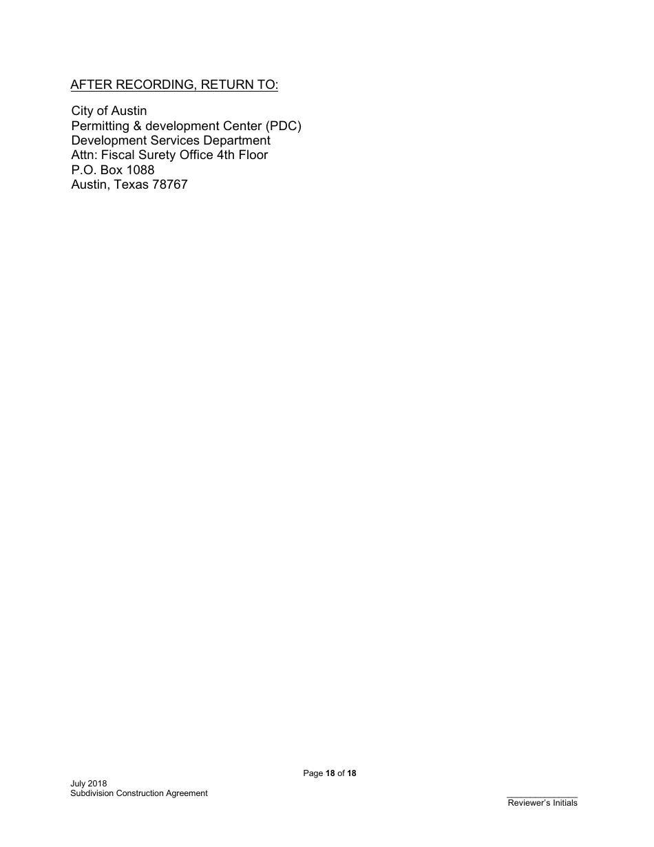 Subdivision Construction Agreement - City of Austin, Texas, Page 18
