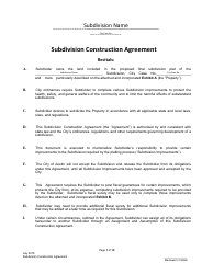 Subdivision Construction Agreement - City of Austin, Texas