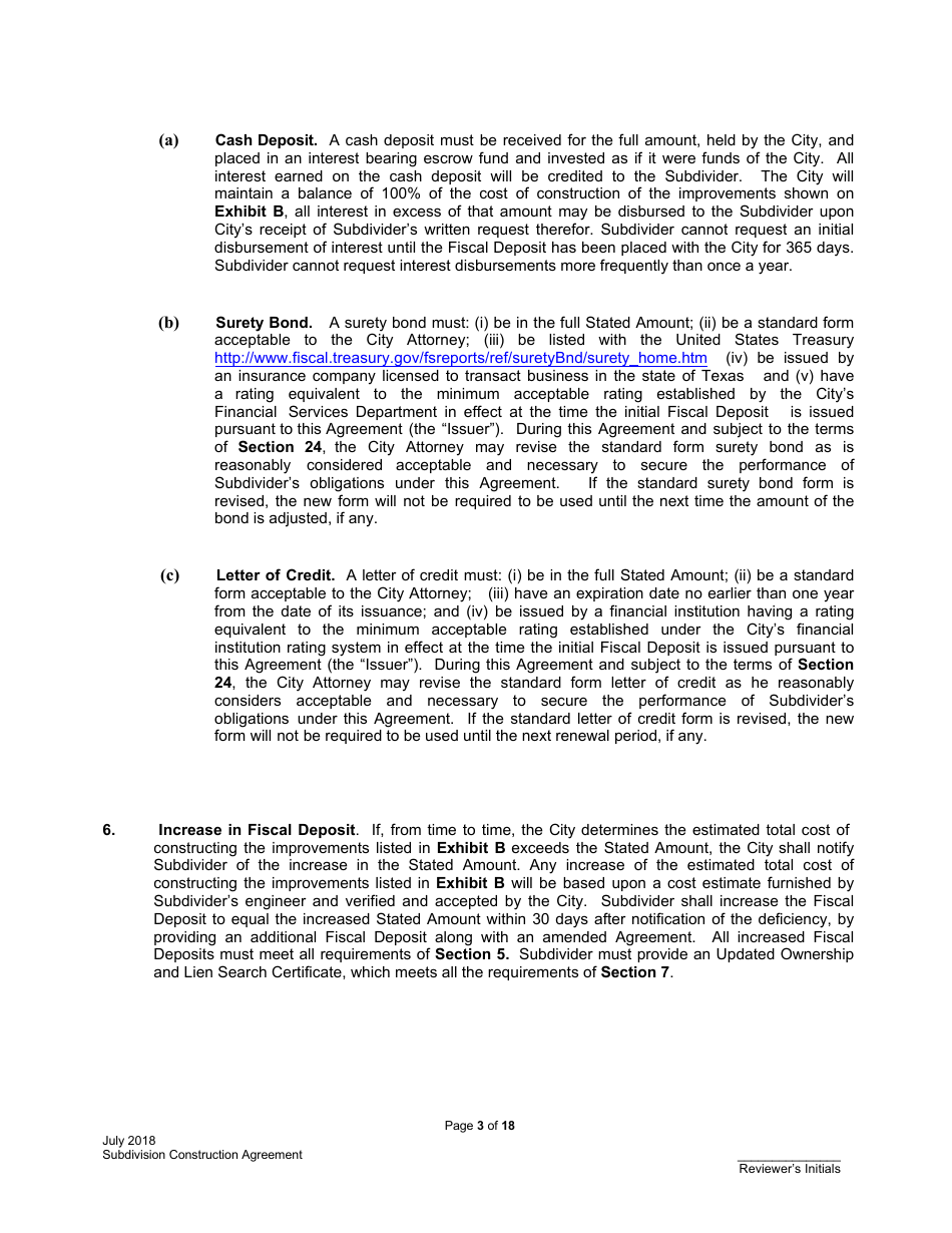 Subdivision Construction Agreement - City of Austin, Texas, Page 3