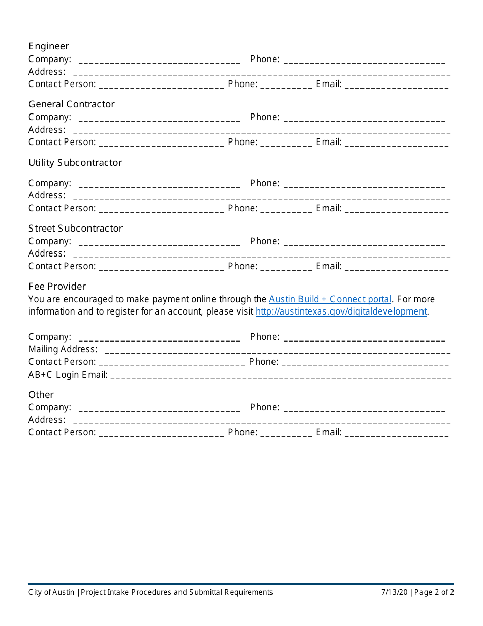 City of Austin, Texas Project Intake Procedures and Submittal