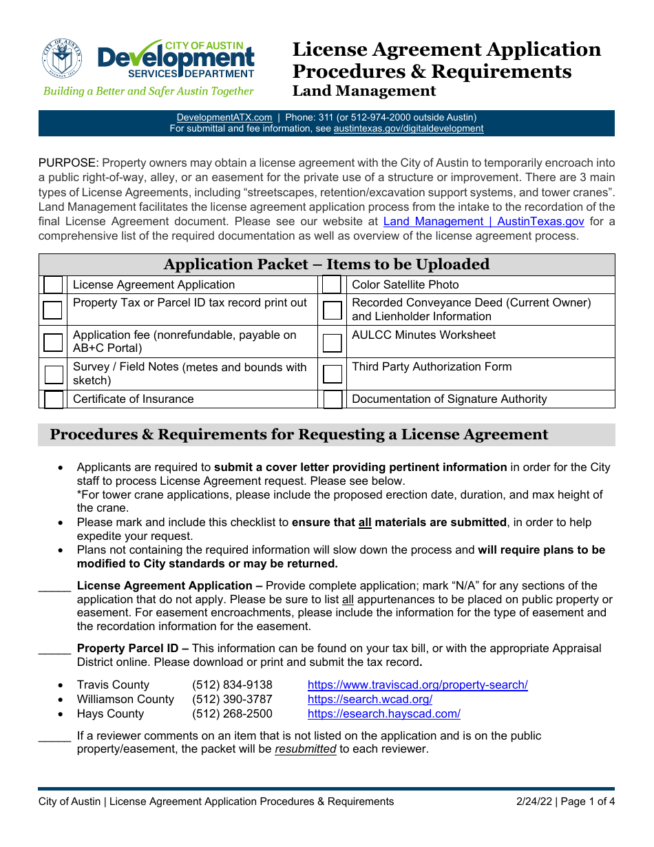 City of Austin, Texas License Agreement Application Procedures