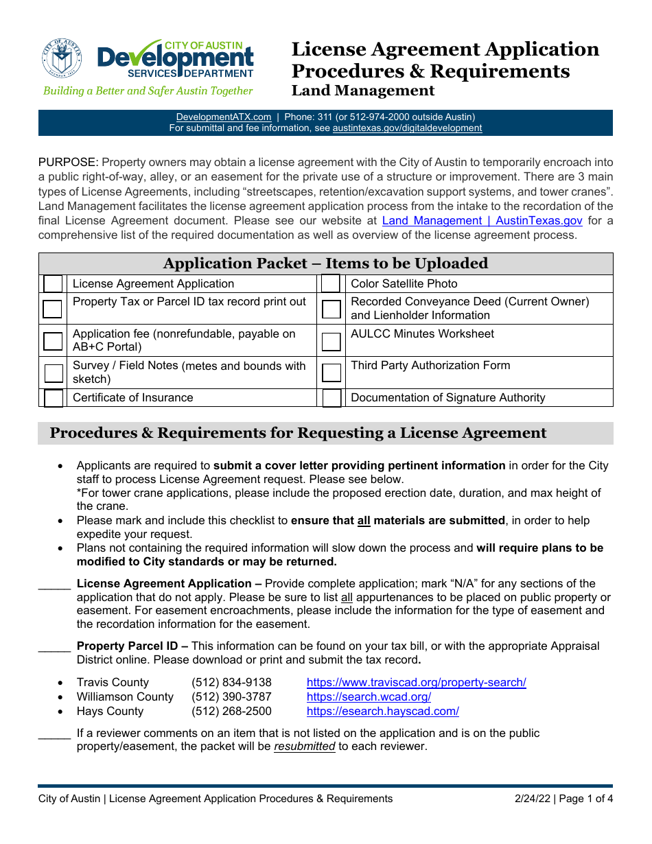 License Agreement Application Procedures  Requirements - Land Management - City of Austin, Texas, Page 1