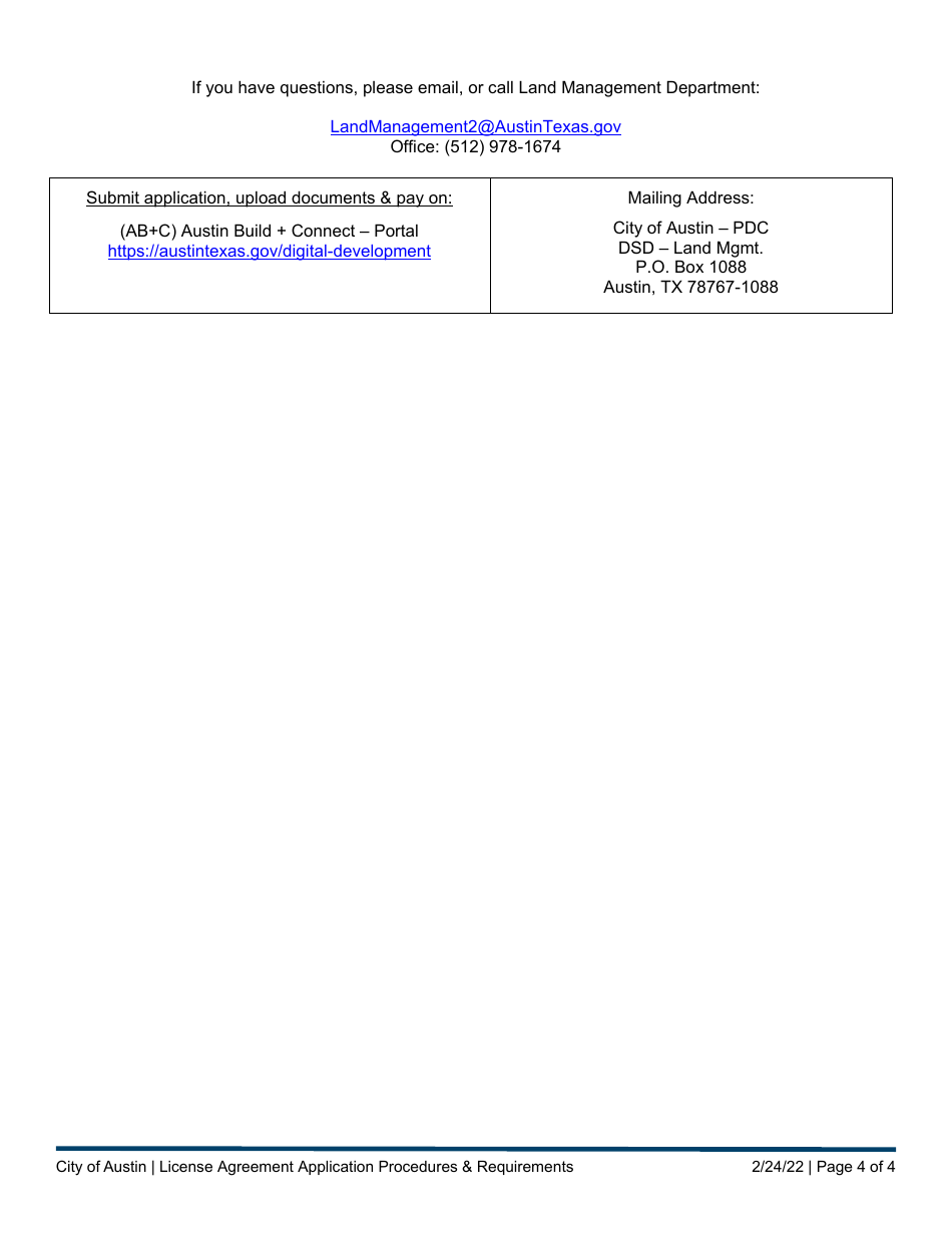 City of Austin, Texas License Agreement Application Procedures