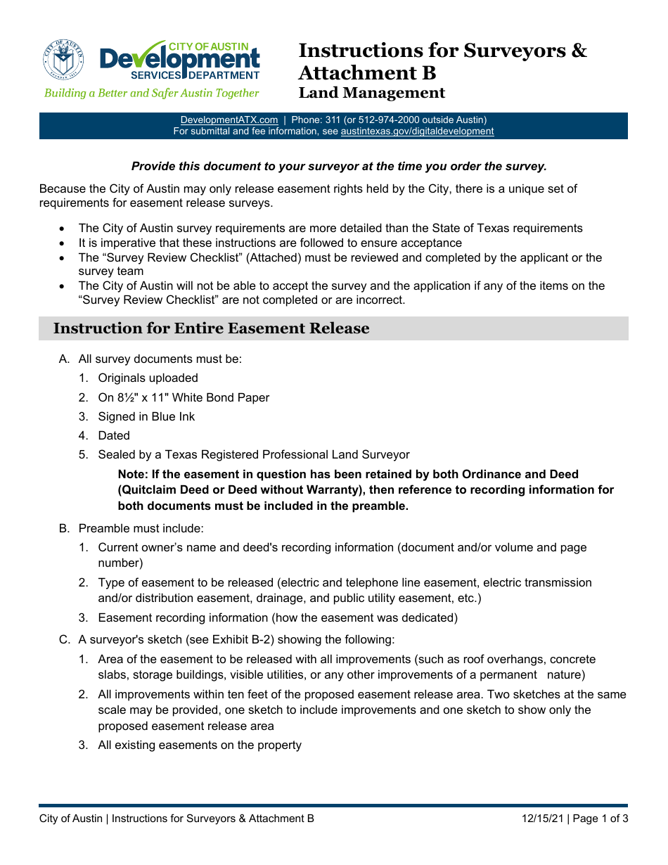 Instructions for Easement Release Application - Land Management - City of Austin, Texas, Page 1