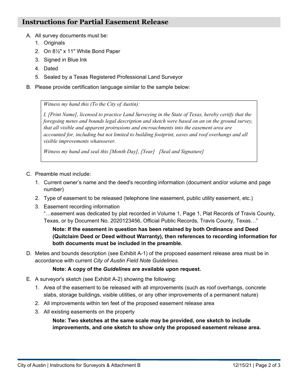 Instructions for Easement Release Application - Land Management - City of Austin, Texas, Page 2