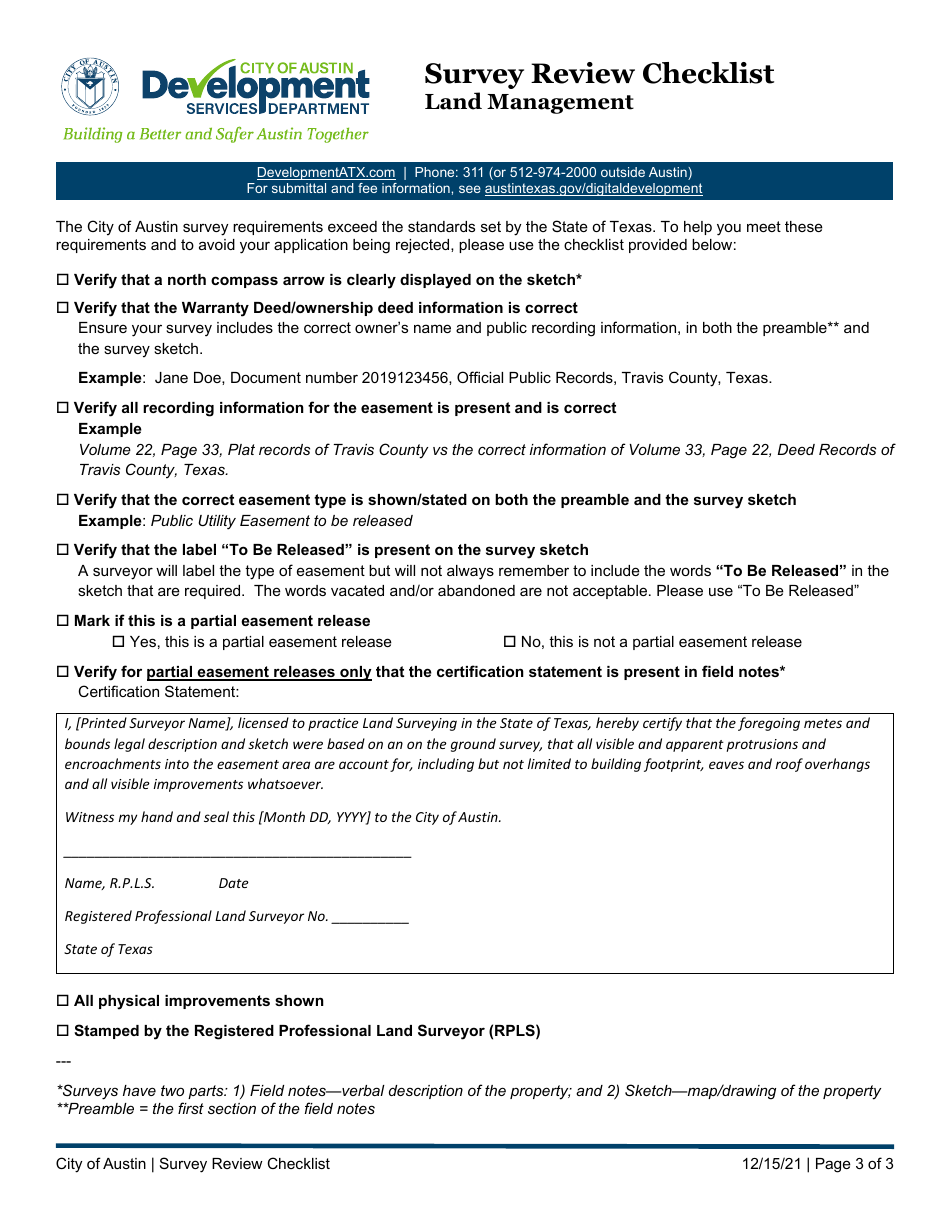 Instructions for Easement Release Application - Land Management - City of Austin, Texas, Page 3
