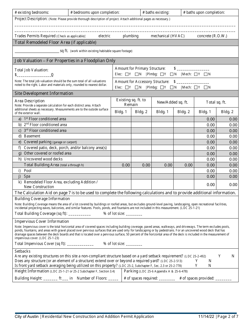 Residential New Construction and Addition Permit Application - City of Austin, Texas, Page 2