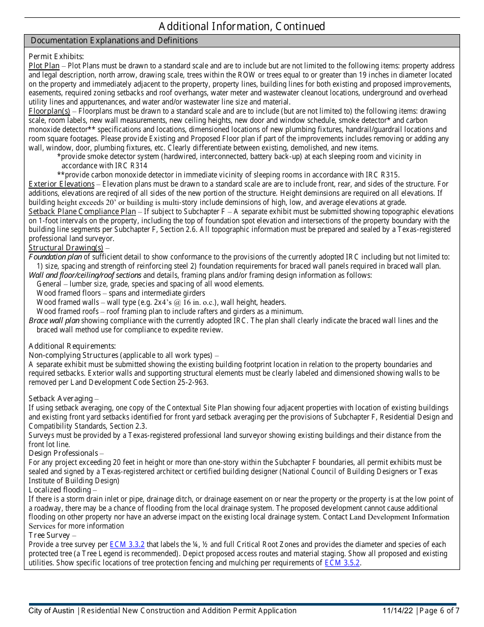 Residential New Construction and Addition Permit Application - City of Austin, Texas, Page 6