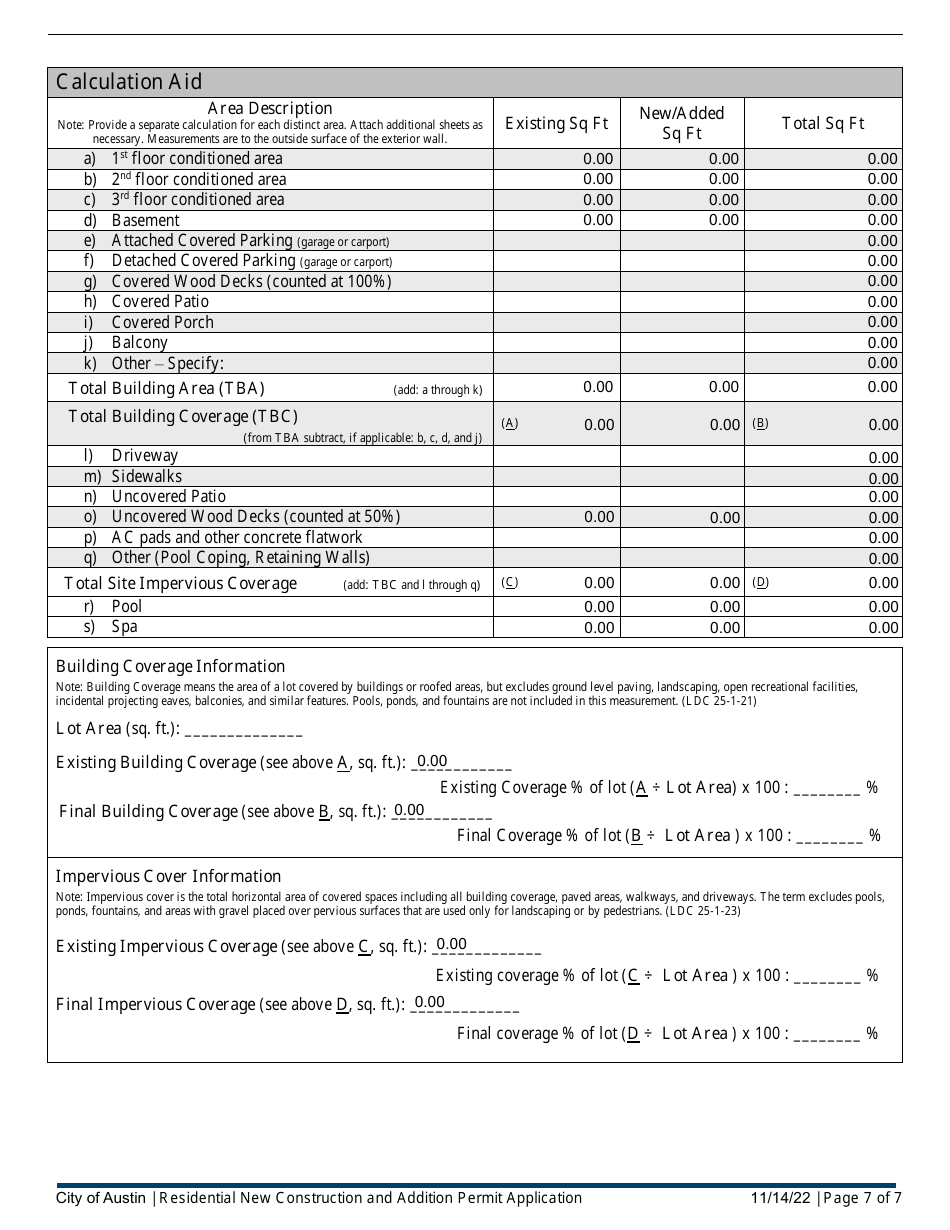 Residential New Construction and Addition Permit Application - City of Austin, Texas, Page 7