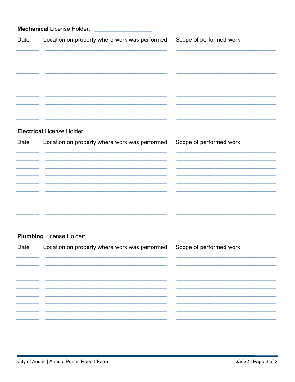 Annual Permit Report Form - City of Austin, Texas, Page 2