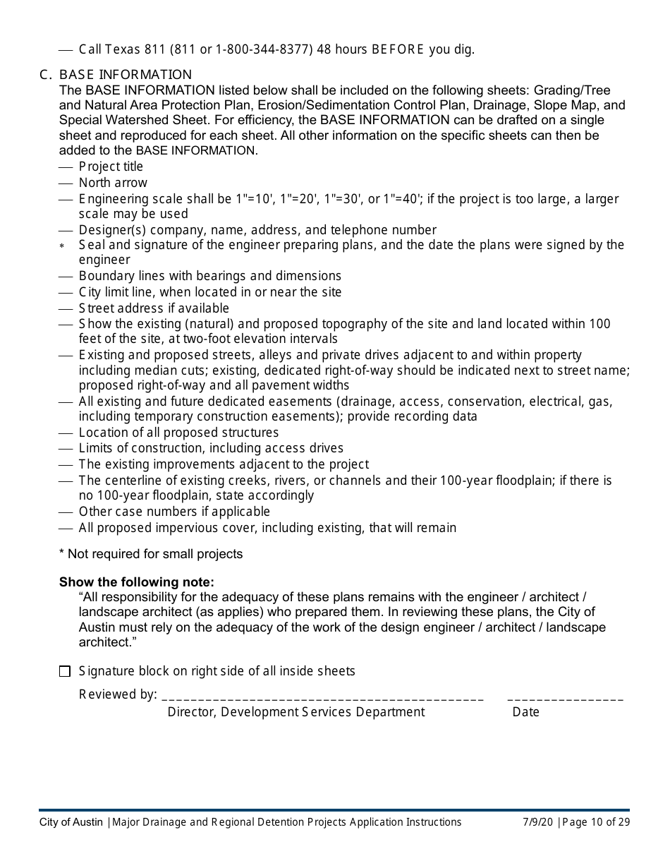 Instructions for Major Drainage and Regional Detention Projects Application - City of Austin, Texas, Page 10