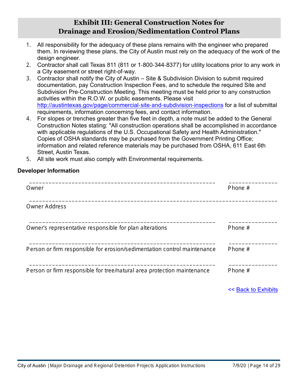 Instructions for Major Drainage and Regional Detention Projects Application - City of Austin, Texas, Page 14