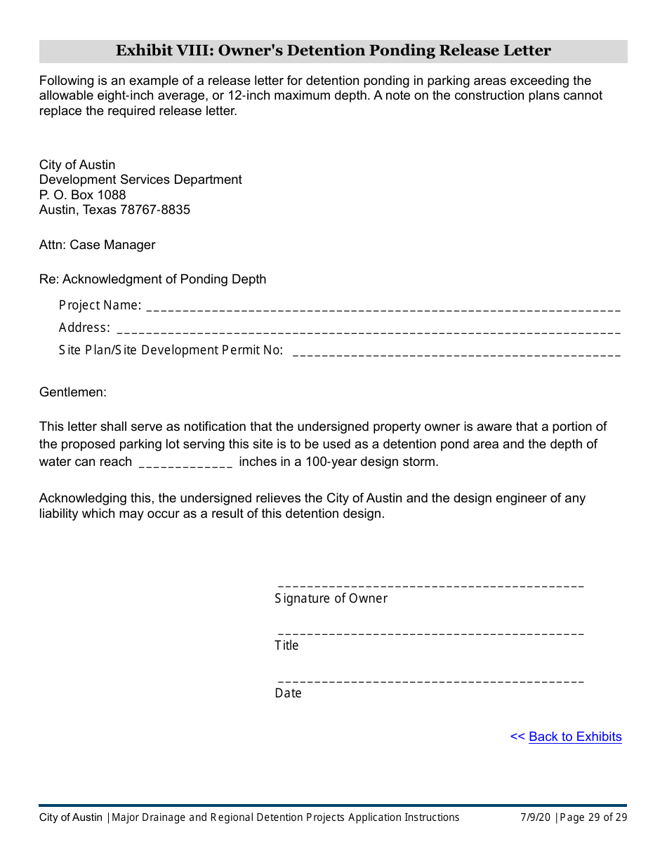 Instructions for Major Drainage and Regional Detention Projects Application - City of Austin, Texas, Page 29