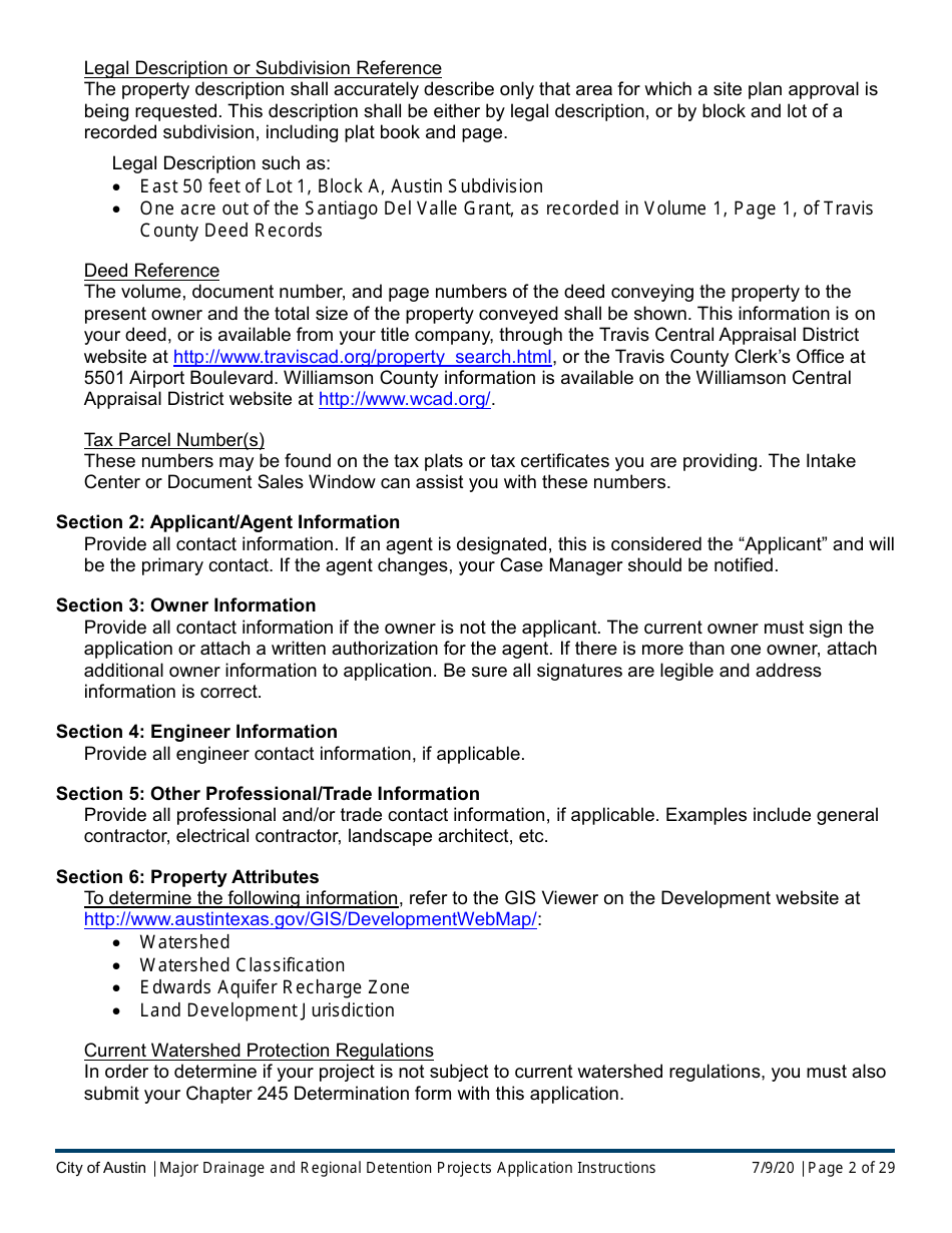Instructions for Major Drainage and Regional Detention Projects Application - City of Austin, Texas, Page 2