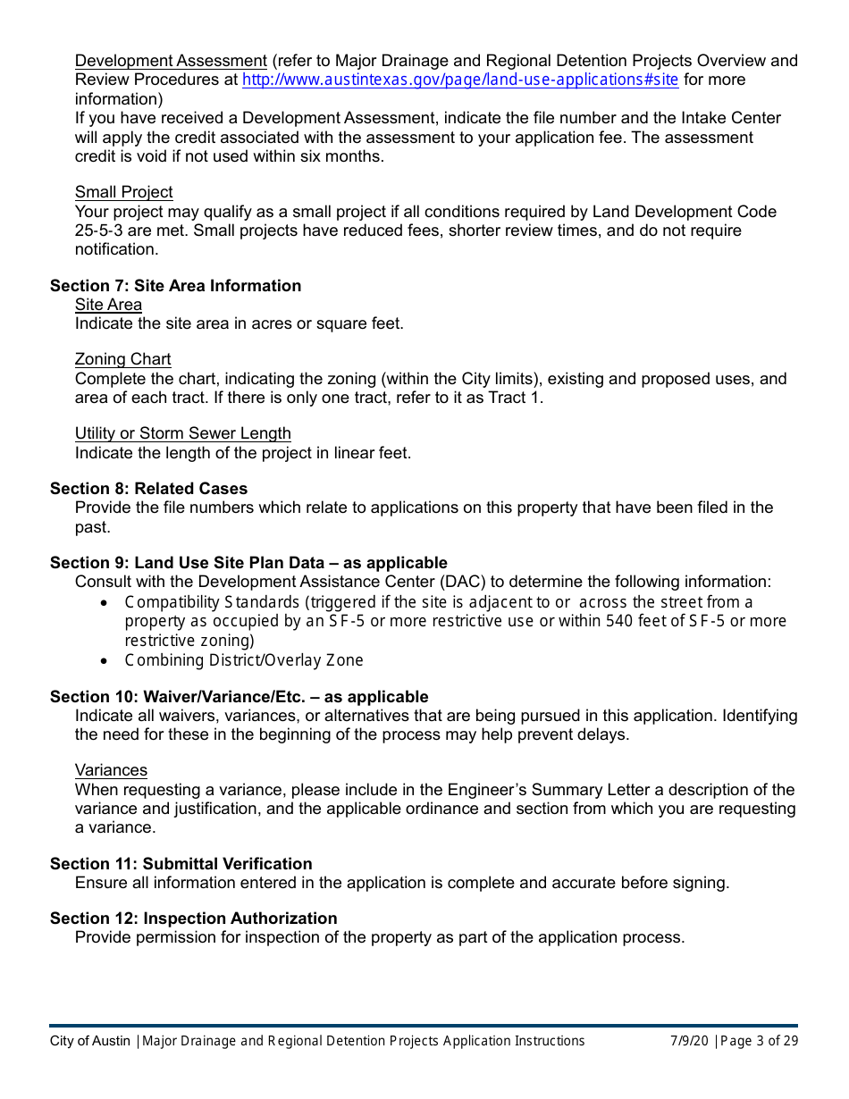 Instructions for Major Drainage and Regional Detention Projects Application - City of Austin, Texas, Page 3