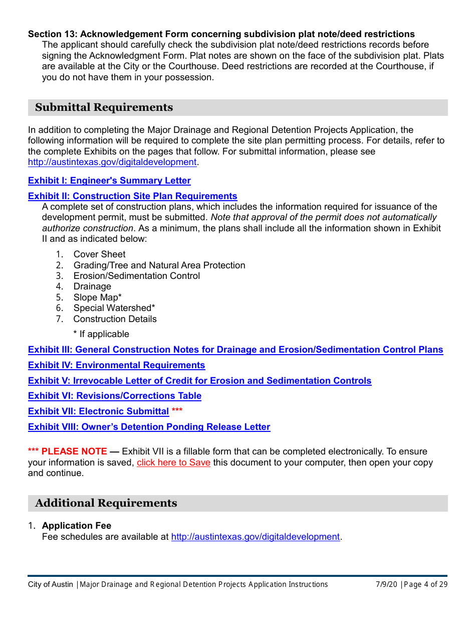 Instructions for Major Drainage and Regional Detention Projects Application - City of Austin, Texas, Page 4