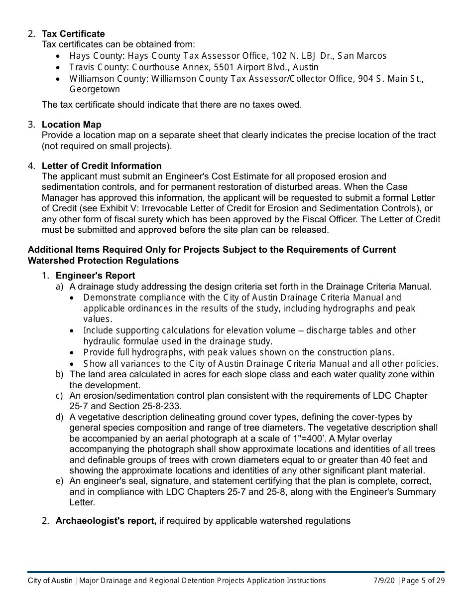 Instructions for Major Drainage and Regional Detention Projects Application - City of Austin, Texas, Page 5