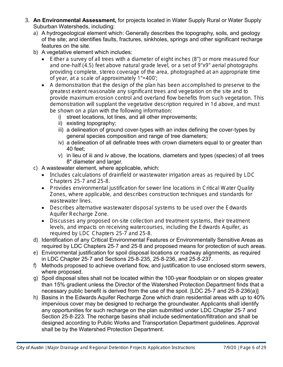 Instructions for Major Drainage and Regional Detention Projects Application - City of Austin, Texas, Page 6