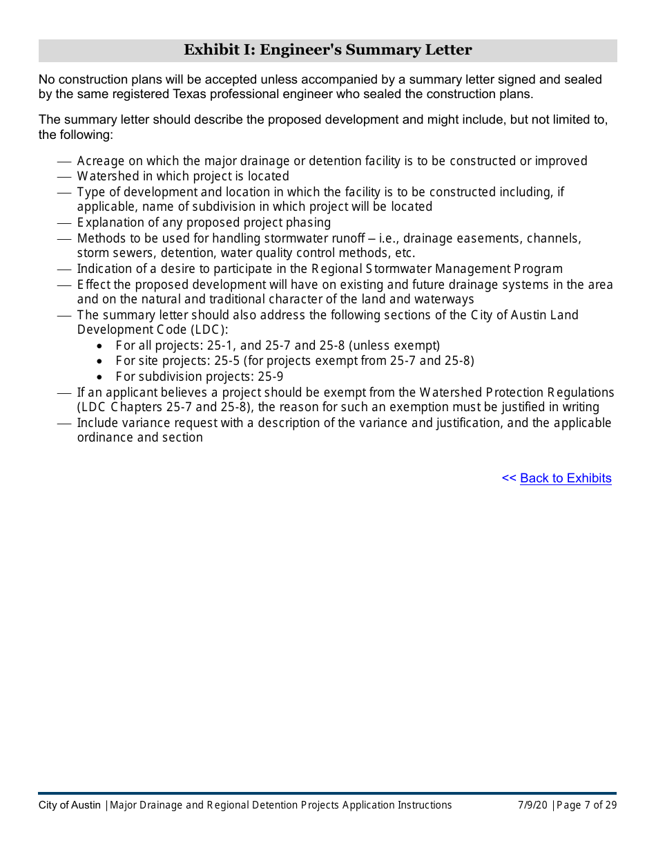 Instructions for Major Drainage and Regional Detention Projects Application - City of Austin, Texas, Page 7