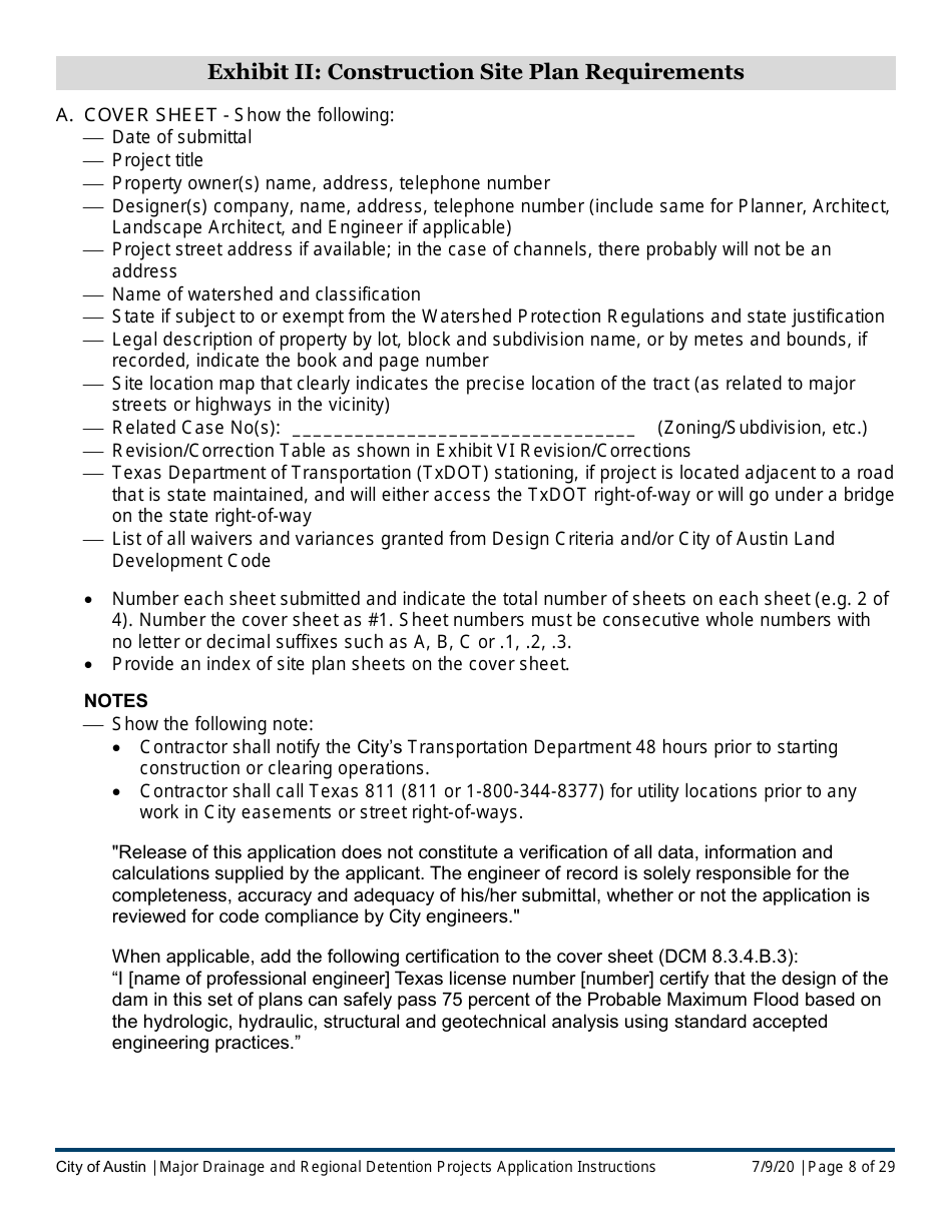 Instructions for Major Drainage and Regional Detention Projects Application - City of Austin, Texas, Page 8