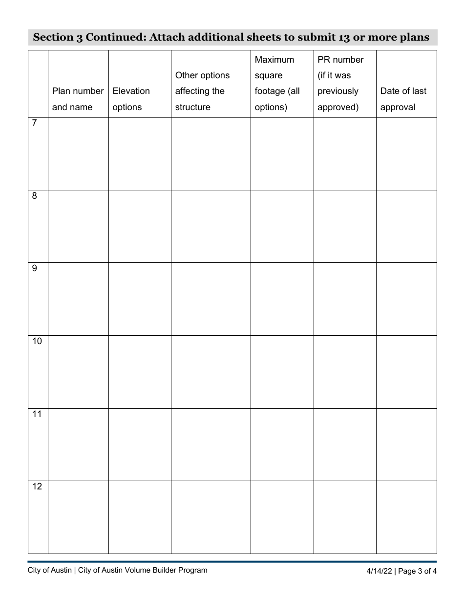 Master Review Application - City of Austin Volume Builder Program - City of Austin, Texas, Page 3