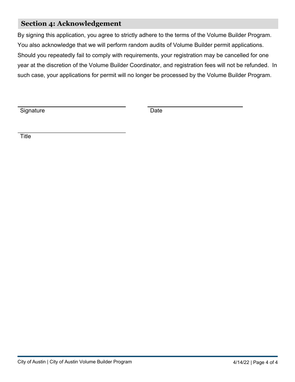 Master Review Application - City of Austin Volume Builder Program - City of Austin, Texas, Page 4