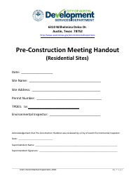 Pre-construction Meeting Handout (Residential Sites) - City of Austin, Texas