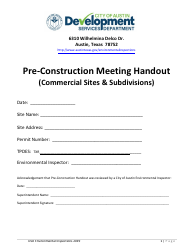 Pre-construction Meeting Handout (Commercial Sites &amp; Subdivisions) - City of Austin, Texas