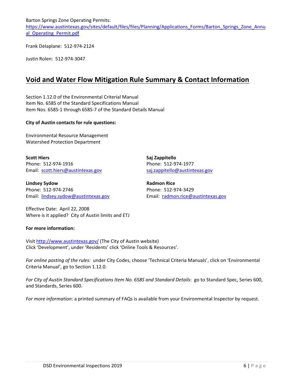 Pre-construction Meeting Handout (Commercial Sites  Subdivisions) - City of Austin, Texas, Page 6