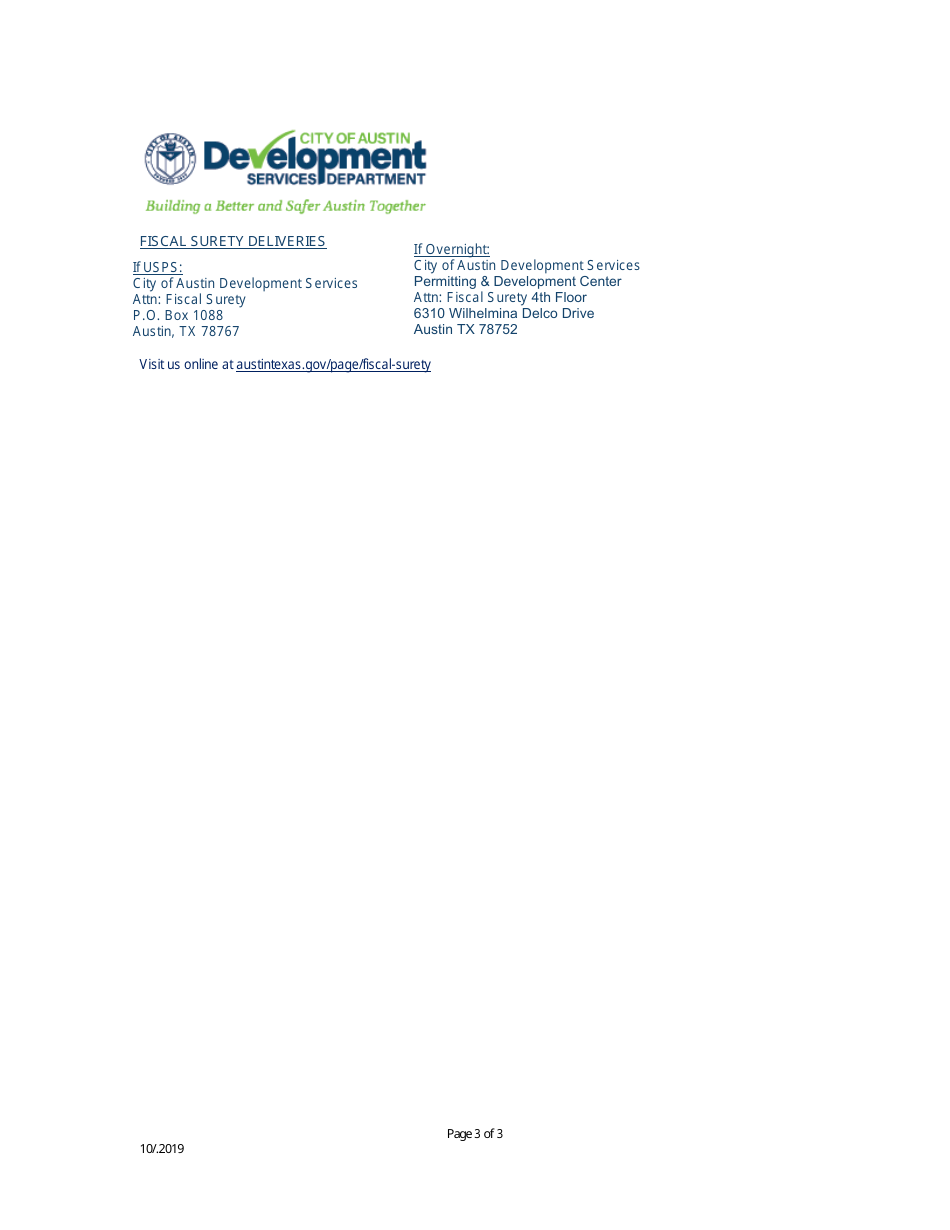 Surety Bond for Performance of Improvements - City of Austin, Texas, Page 3