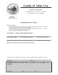 Document preview: Alarm Appeal Form - Santa Cruz County, California
